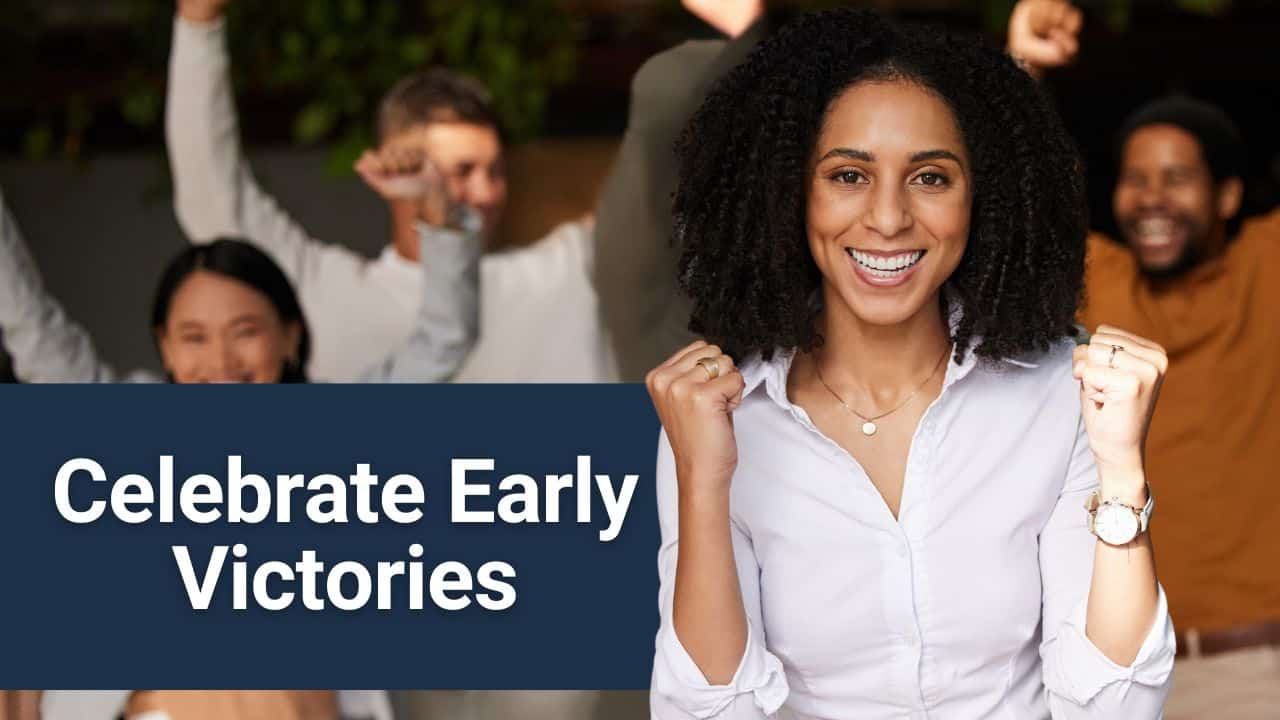 For this article by Jo Ilfeld, CEO of Incite to Leadership on celebrating January wins the image shows a woman saying "yes" with a fist pump.